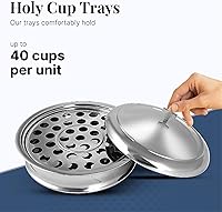 Vista 5 de Communion Ware - 2 bandejas para servir vino santo con tapa y 1 plato de pan apilable con tapa, acero inoxidable (espejo/plateado)