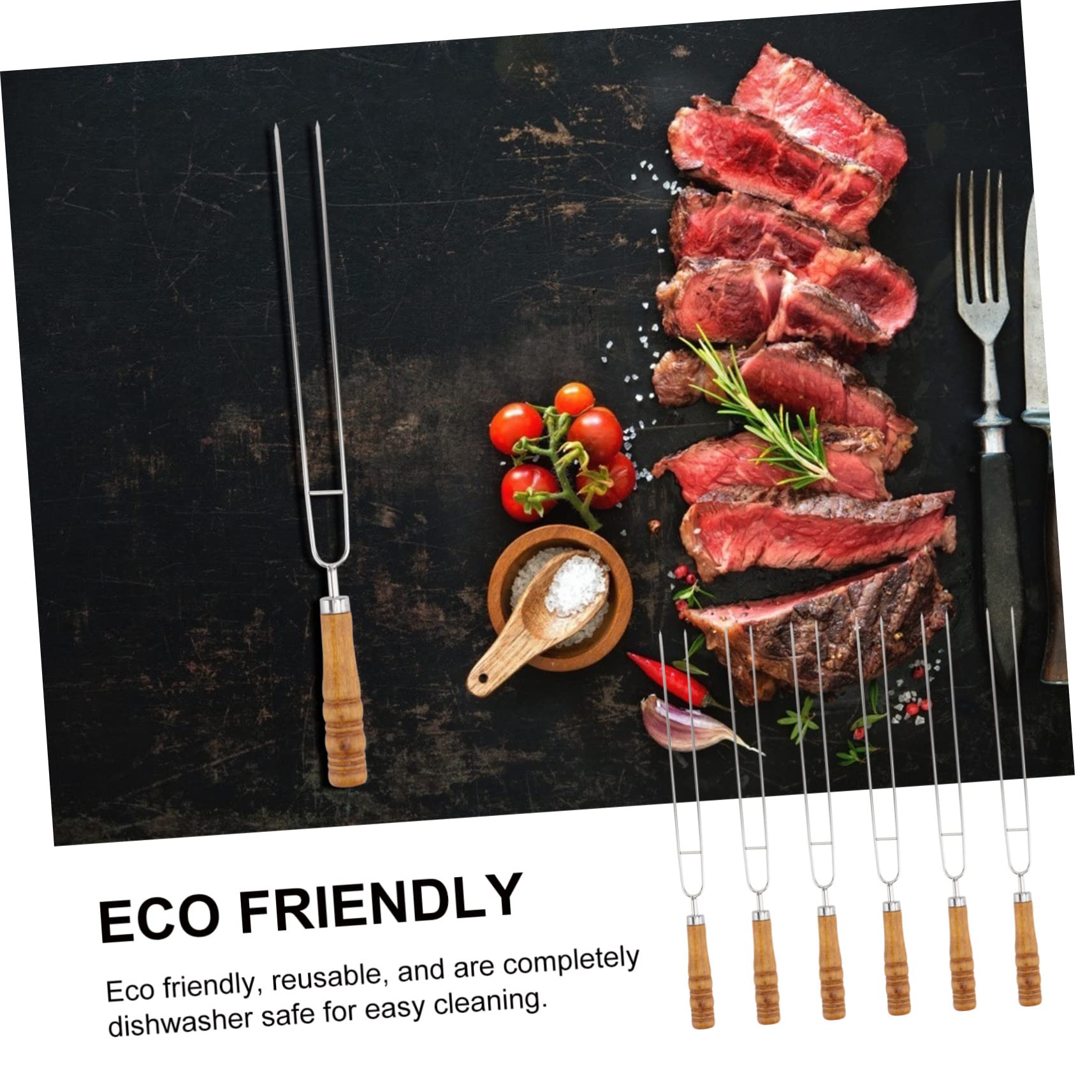 Forchette Per Barbecue in Acciaio Resistente 6 Pezzi Con Manico in Legno, Bastoncini Per Arrostire Riutilizzabili Per Campeggio e Grigliate All’aperto, Antiruggine e Lavabili in Lavastoviglie