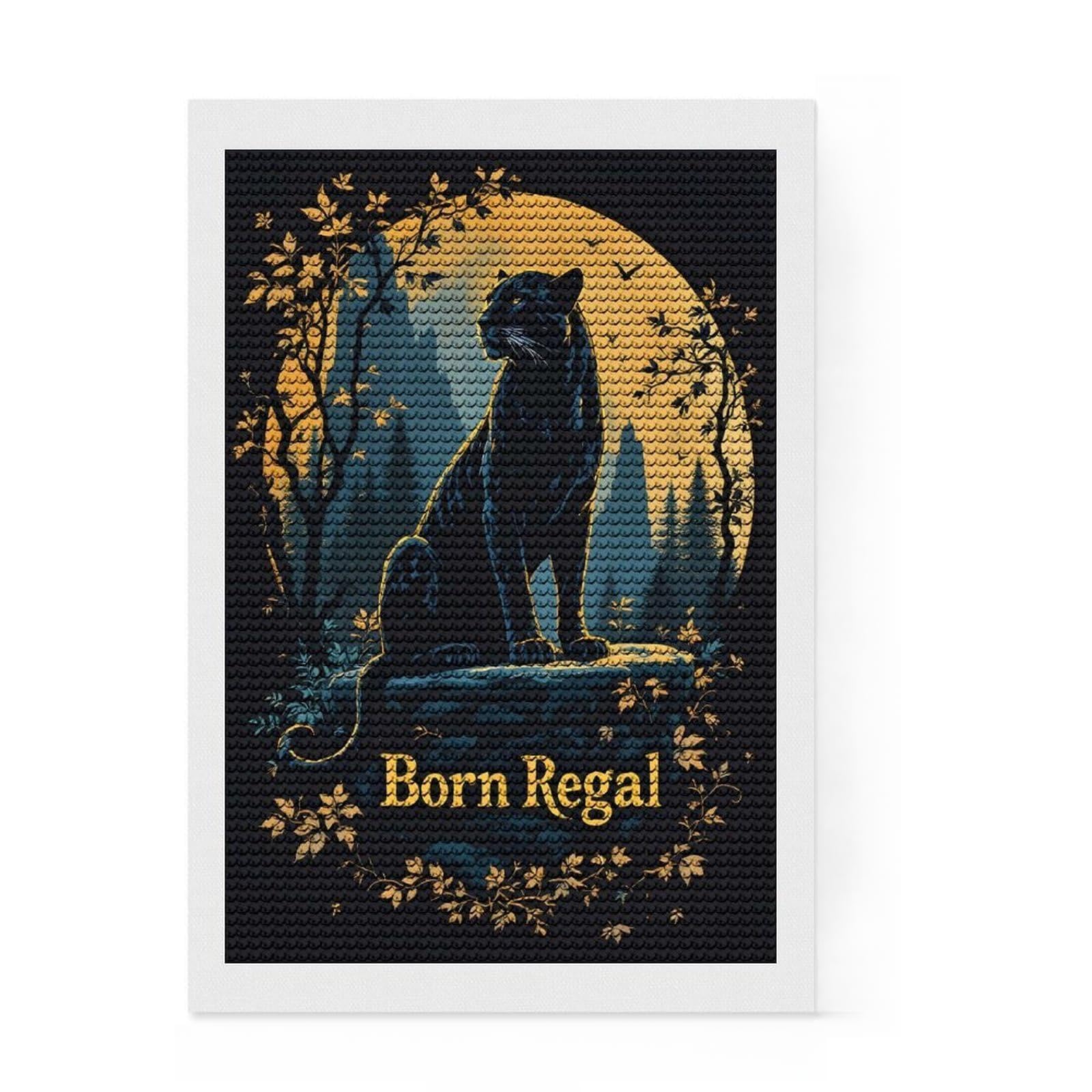 Junmoney Regal Panther in Moonlight Diamond Art Kit 8"x12", for Teens, Enjoyable At-Home Hobby, Modern Decor, Birthday Gift, Easy to Enjoy