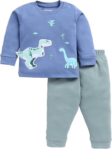 Smart Baby Boys Cotton Top & Pyjama Set | Full Sleeve Round Neck T-Shirt With Full Pants for Kids | Regular Fit | Soft Fab...