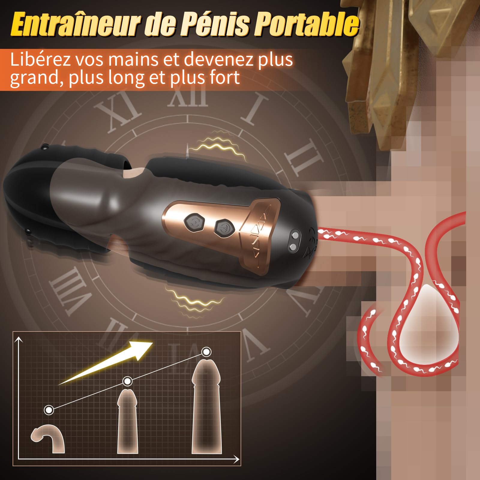 Vibromasseur Homme Masturbateurs Masculins Sex Toys - Masturbâteur Homme Mains Libres Sex Toýs Couple avec Tête Pivotante à 360°et Fortes Vibrations, APP-Anneau Pénien Vibrant pour Massage Penis