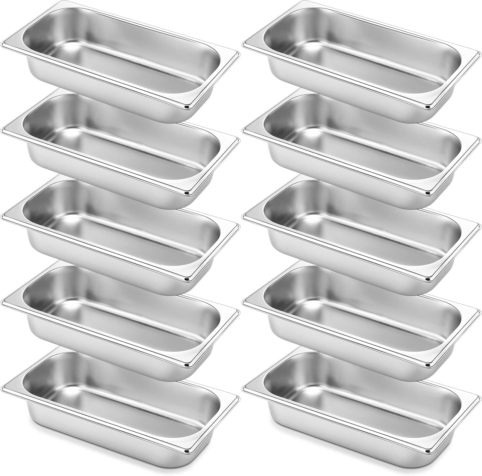 Thenshop 10 Pack Stainless Steel Steam Table Pans for Food Warmer, Hotel Pans for Catering Buffet Restaurant, Anti Jam Metal Food Pan, 0.8 mm Thick(1/3 Size-2.5 Inch Deep,Standard)
