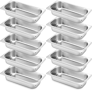 10 Pack Hotel Pans Stainless Steel Steam Table Pan 1/3 Size, 0.8 mm Thick Anti Jam Warming Pans for Food Warmer Restaurant Catering Supplies, 12.8 x 6.9 Inch(2-1/2 Inch Deep,Standard)