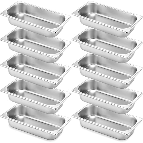 Thenshop 10 Pack Stainless Steel Steam Table Pans for Food Warmer, Hotel Pans for Catering Buffet Restaurant, Anti Jam Metal Food Pan, 0.8 mm Thick(1/3 Size-2.5 Inch Deep,Standard)