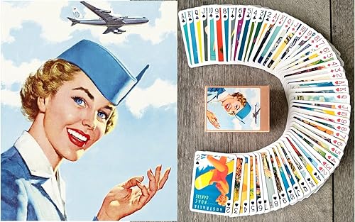 Carteles de aviación vintage para jugar a las cartas (baraja de póquer 54 cartas todas diferentes) Carteles de viaje retro vintage Avia avión azafata