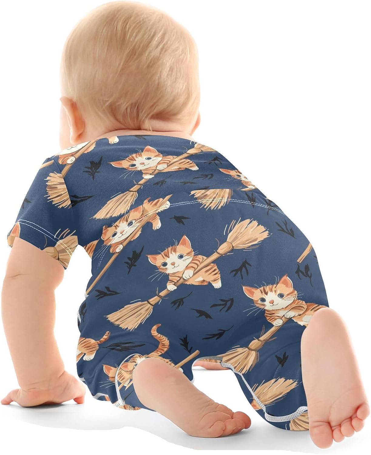 vvfelixl Baby Clothes Kitten Flying Broomstick Baby Bodysuits Set Unisex Short Sleeve Babys Pants Sets 0-3M