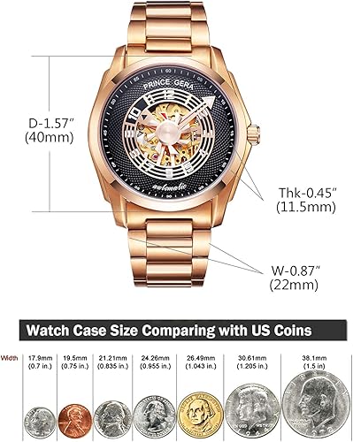 Miniatura 4 de BINLUN Prince GERA - Reloj de pulsera para hombre, mecánico, de acero inoxidable, impermeable, esqueleto automático, para hombre, serie Aeroengine