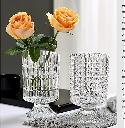 Miniatura 7 de Jarrón de cristal moderno de 7 pulgadas con base acanalada en relieve, diseño hidropónico transparente para decoración del hogar, bodas, fiestas,