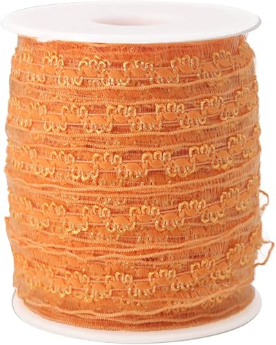 Miniatura 2 de Cinta elástica naranja con volantes de 25 yardas para coser de 34 pulgadas de organza elástica con ribete de encaje de ganchillo, banda elástica