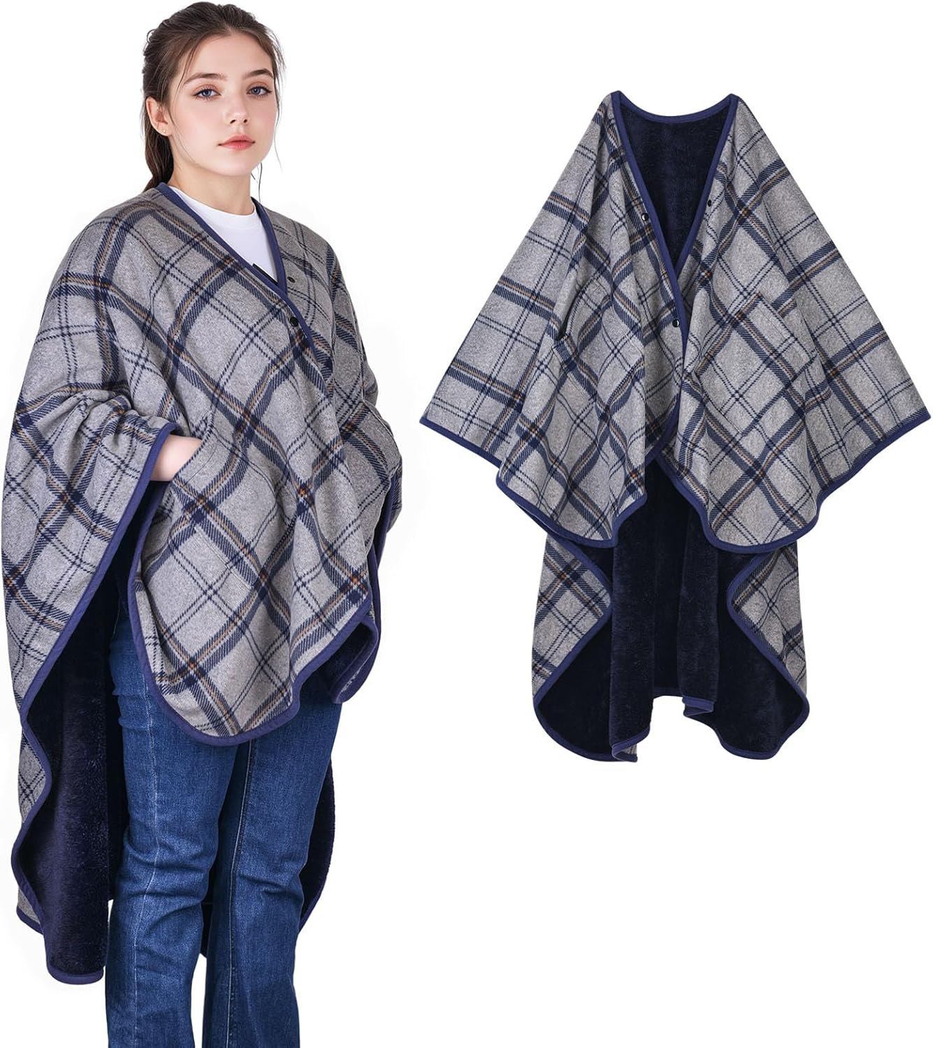 forestfish Wearable Blanket Poncho With Pockets And Buttons, Flannel Shawl Wrap Blanket For Women Soft And Warm