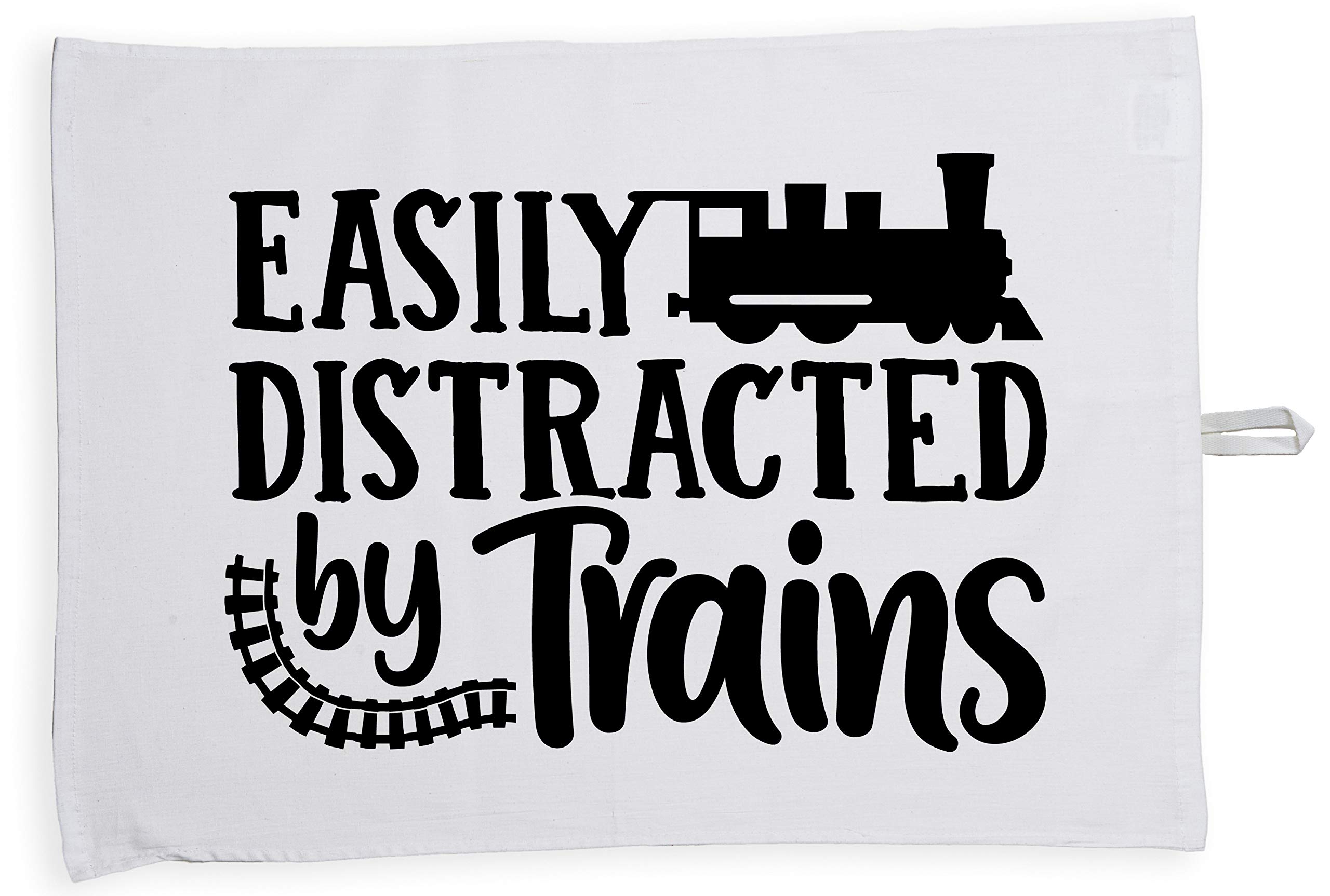 Hippowarehouse Easily Distracted by Trains Tea Towel Eco Printed Dish Cloth Kitchen accessory 50cmx70cm 100% Cotton