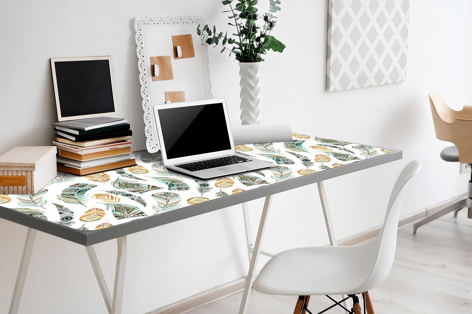 Tappetino da Scrivania 100x50 cm Protezione e Decorazione in Vinile PVC Antiscivolo Impermeabile Facile da Pulire Superficie Protettiva per Ufficio e Casa - Modello etnico