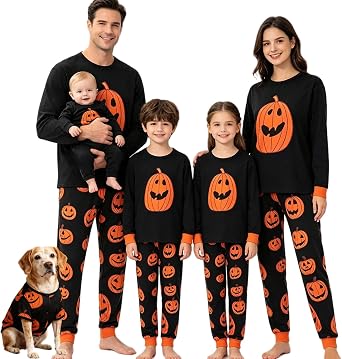Family Matching Halloween Pajamas Set - Pumpkin Print Long-Sleeve Sleepwear for Family Holiday Loungewear