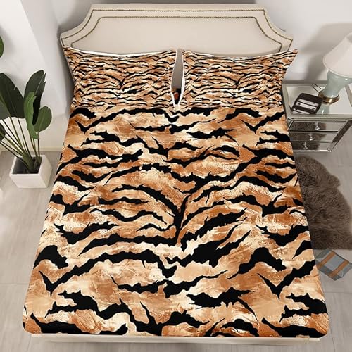 Feelyou Leopard Print Sheet Set Kids Cheetah Pattern Sheets With Deep Pocket Fitted Sheet For Boys Teens Safari Bed Sheets Set Breathable Wild Aniamls Brown Black Bedding Set Room Decor Queen Size #TOP3