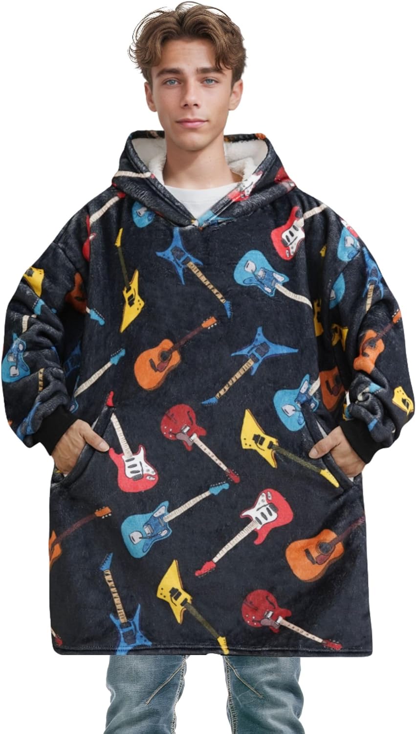 Guitar Gifts for Men Women, Blanket Hoodie for Guitars Players Lovers, Musical Gift for Musician on Birthday, Christmas, One Size