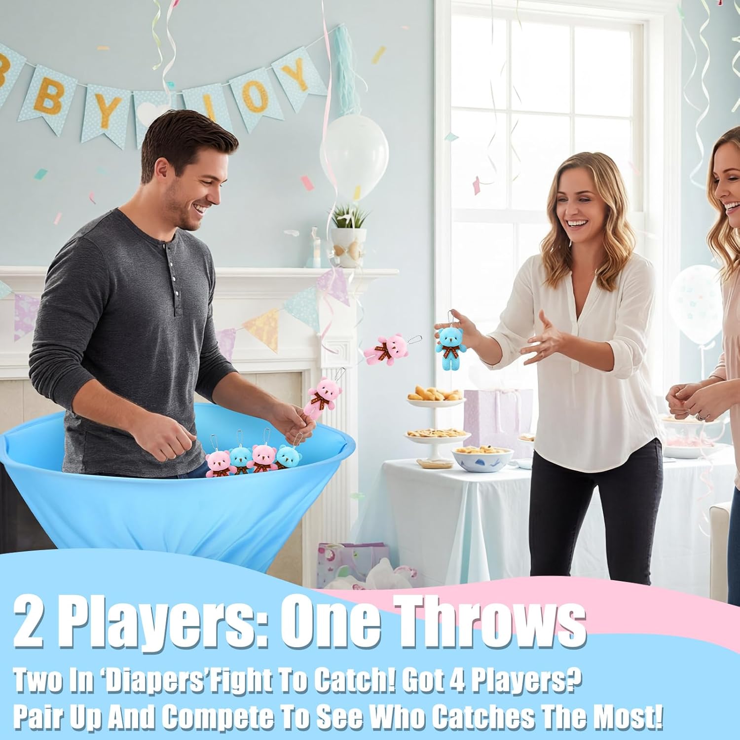VioraWhite 22 Pcs Funny Baby Shower Diapers Games Activities Fun Bridal Shower Games How Many Plushies Can You Catch in Your Big Diaper Gender Reveal for Boys Girls Adults (Classic,Pink and Blue)