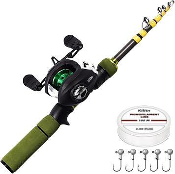 Kilitn Fishing Rod and Reel Combo, Graphite Telescopic Baitcaster Rod, Baitcast Reel Baitcasting Combo, with Comfortable EVA Handle for Freshwater or Saltwater Fishing