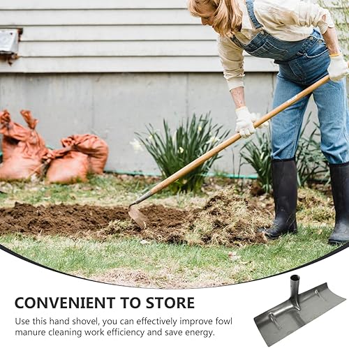 Miniatura 8 de balacoo Pala de rastrillo manual de estiércol de 15.74 pulgadas, cabeza de pala de hierro ligera para limpieza eficiente de jaulas de aves y
