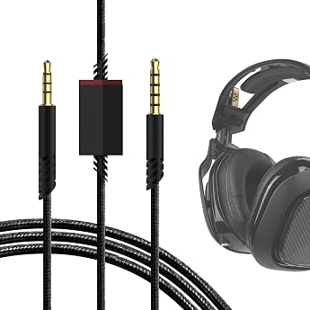 Geekria Gaming Headset Cable for Astro A40 TR, A40, A30, A10 Gen 2, A10 Headphones 3.5mm Replacement Audio Cable with Mute Control 6.6ft/2m