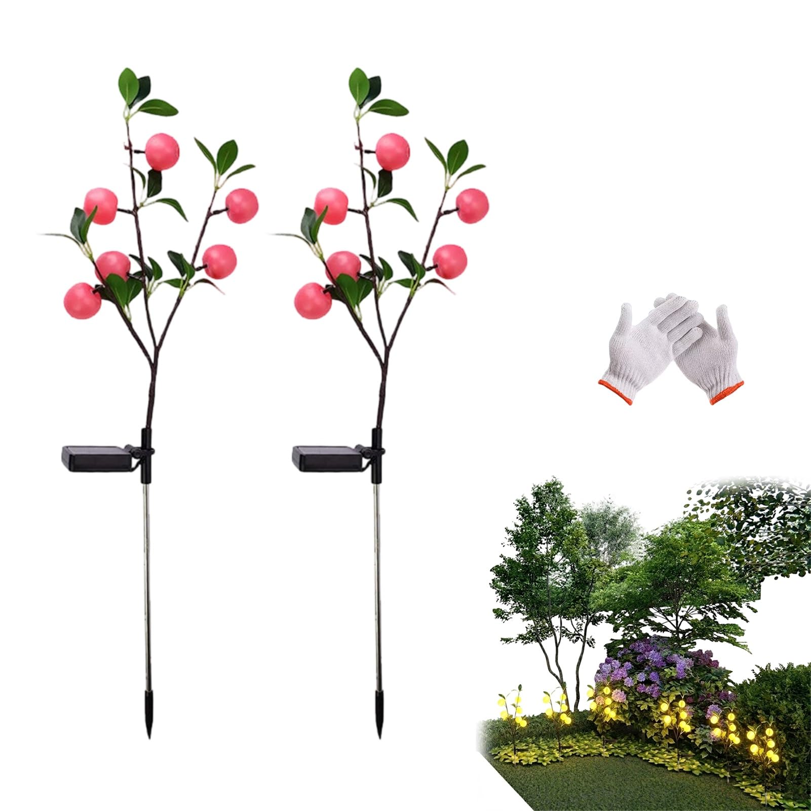 Solar Garden Lights Waterproof Solar Flower Tree Light With Realistic Lemon, Solar Tree, IP65 waterproof rating, For Decorating Gardens, Pathways, Courtyards, And Lawns[Energy Class A+++](2pcs-B)