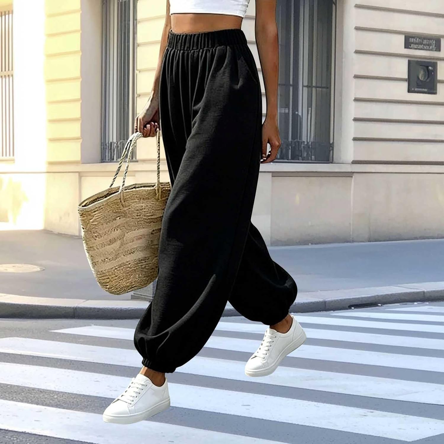 Women's Cinch Bottom Sweatpants Athletic High Elastic Waist Fall Winter Joggers Casual Baggy Fashion Solid Pants