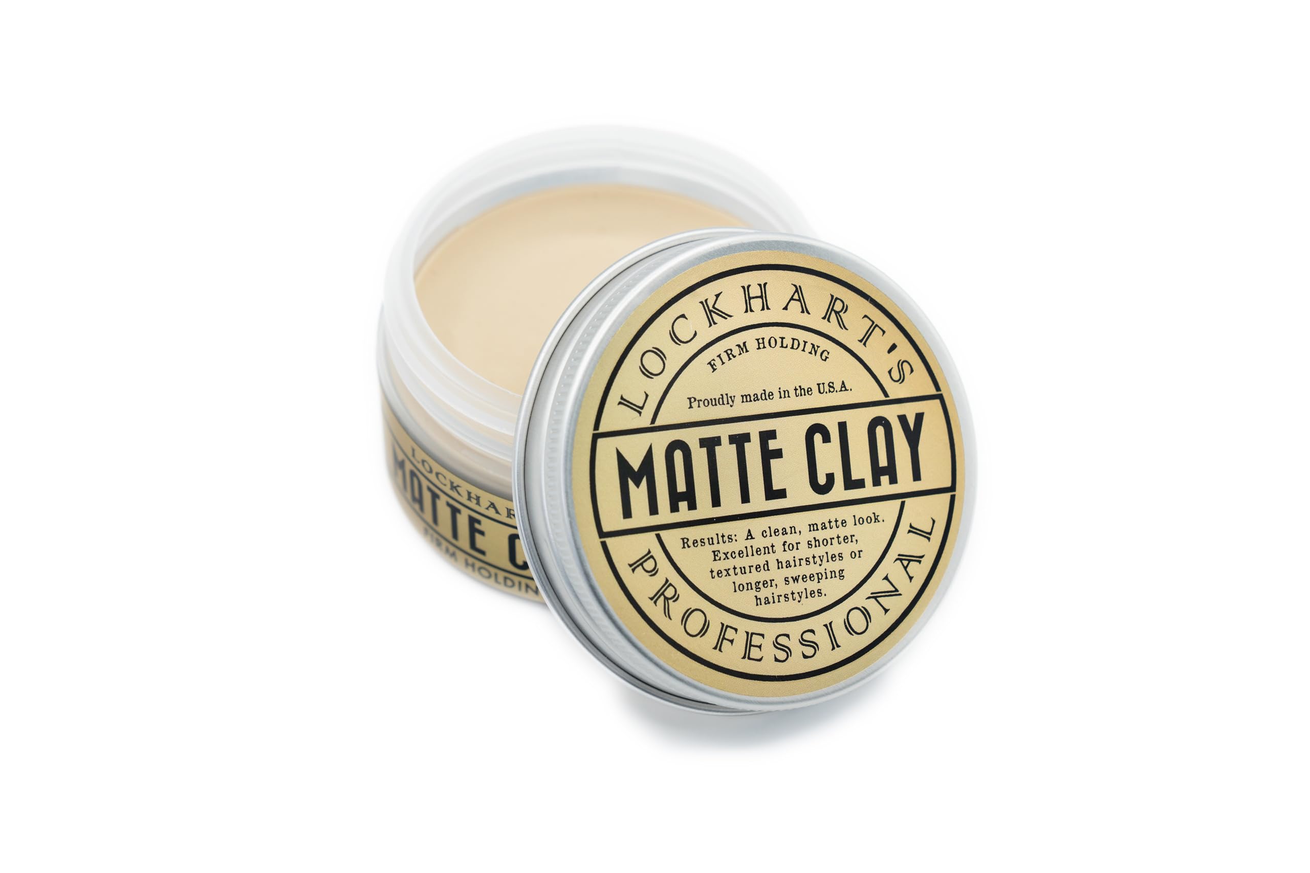 Lockhart's Professional Matte Clay – Handgefertigte Pomaden für Männer – Hergestellt mit Kaolin & Bienenwachs – mittelfester/fester Halt, natürliches mattes Finish – handgefertigte Styling-Ton für