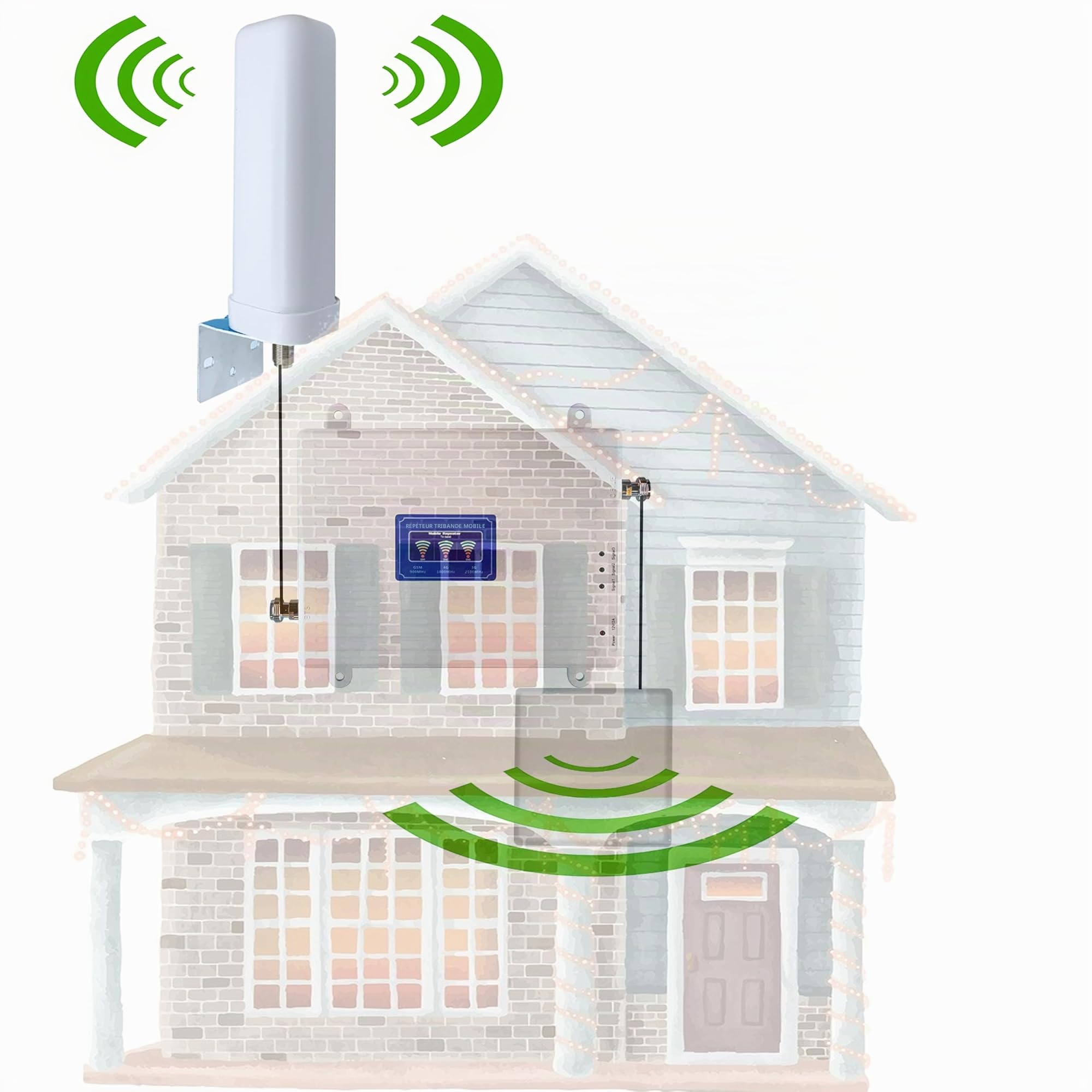 Amplificateur de Signal Mobile, Répéteur 2G/3G/4G, 70dB (Band1/3/8-900/1800/2100mhz)
