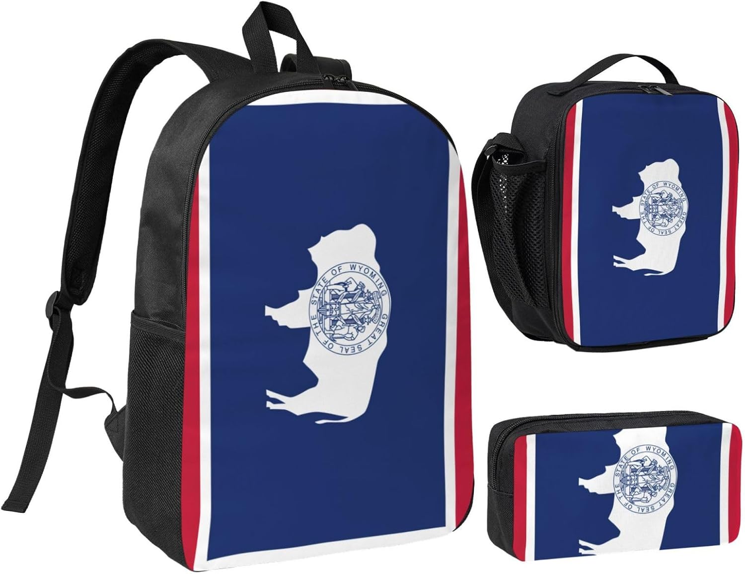Wyoming State Flag print 3 Piece Backpack Bags with Lunch Box Pencil Case Set for Travel Work Camping Unisex