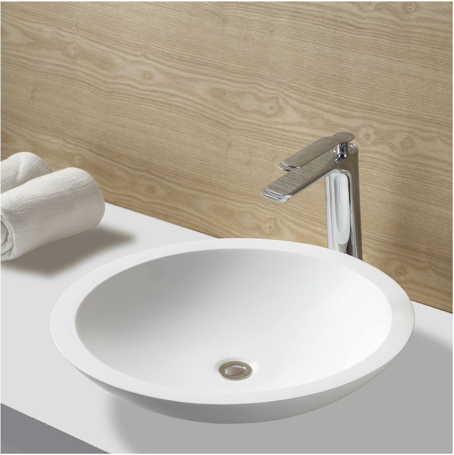 Karran Quattro QM162 Matte White Acrylic 19 in. Round Bathroom Vessel Sink