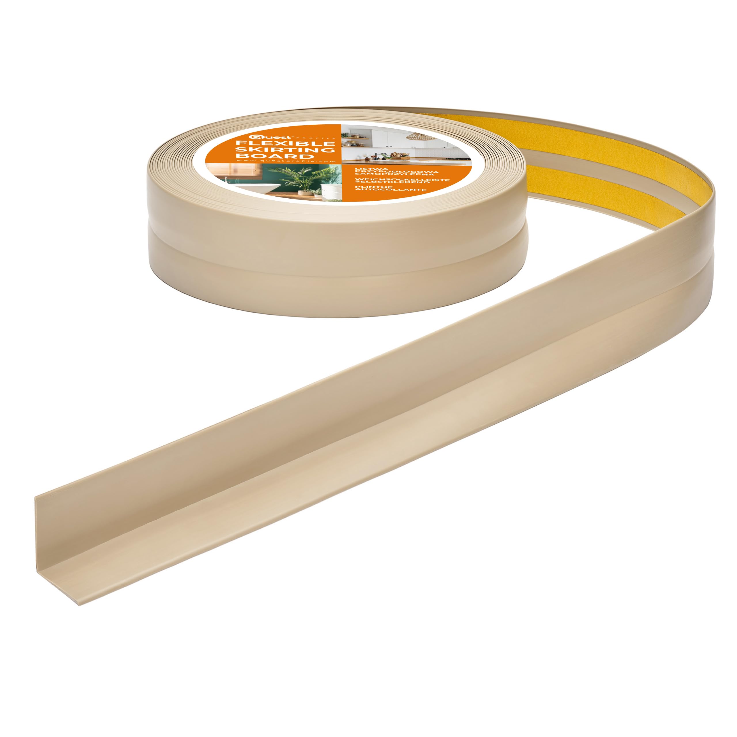 Quest Rodapié Flexible Autoadhesivo 18x18 mm PVC - Beige, 25 m