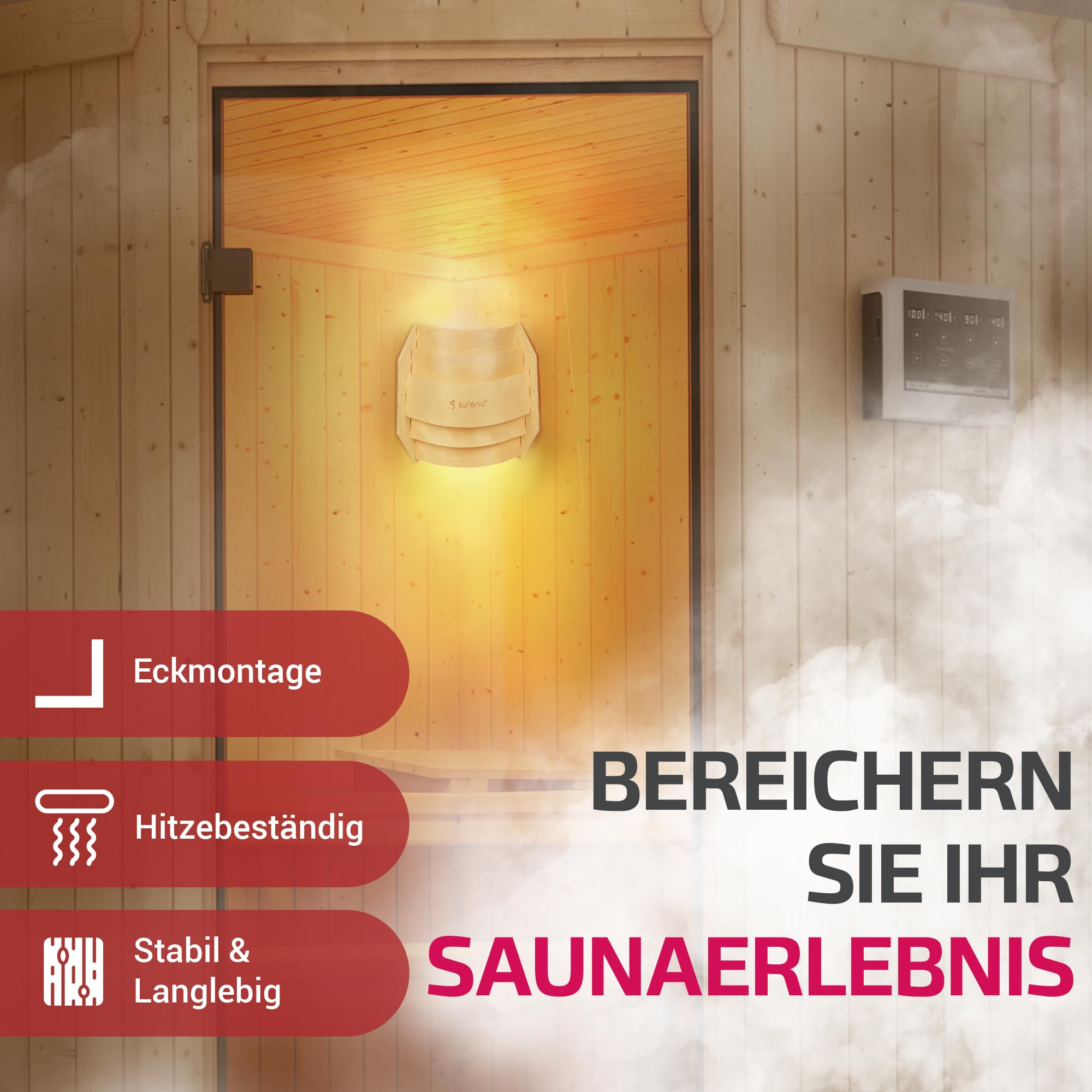 SULENO Saunalampe BELLA ECK Saunaleuchte mit Blendschirm und Fassung | hitzebeständige Saunalampe mit Anschlusskabel, Must-Have Saunabeleuchtung (ohne Anschlusskabel)…, Classic, Ecke, Eckleuchte