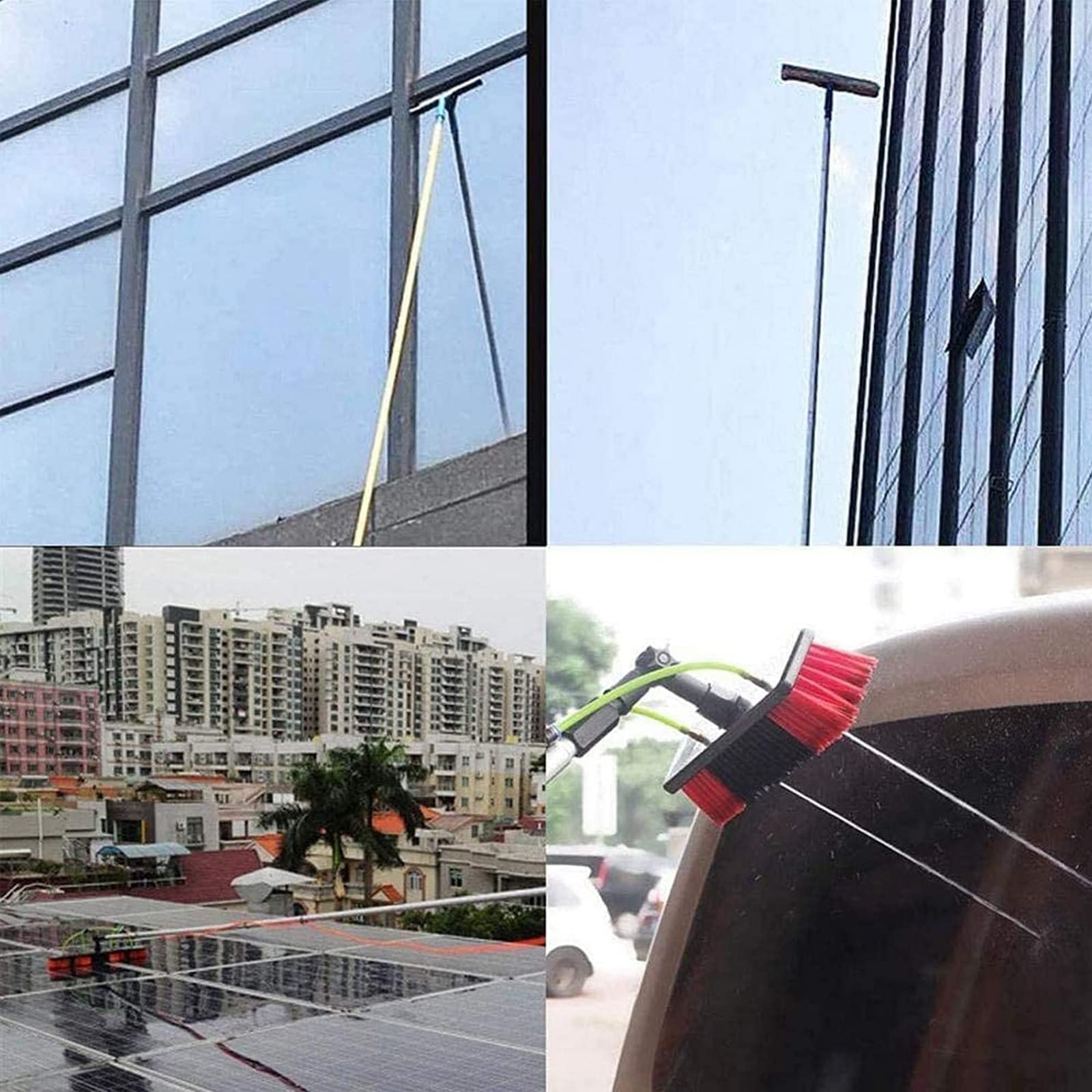 Kit de limpieza de ventanas extensible con poste de alimentación y cepillo, ideal para limpieza de paneles solares y techos, solución profesional de lavado para un brillo sin rayas