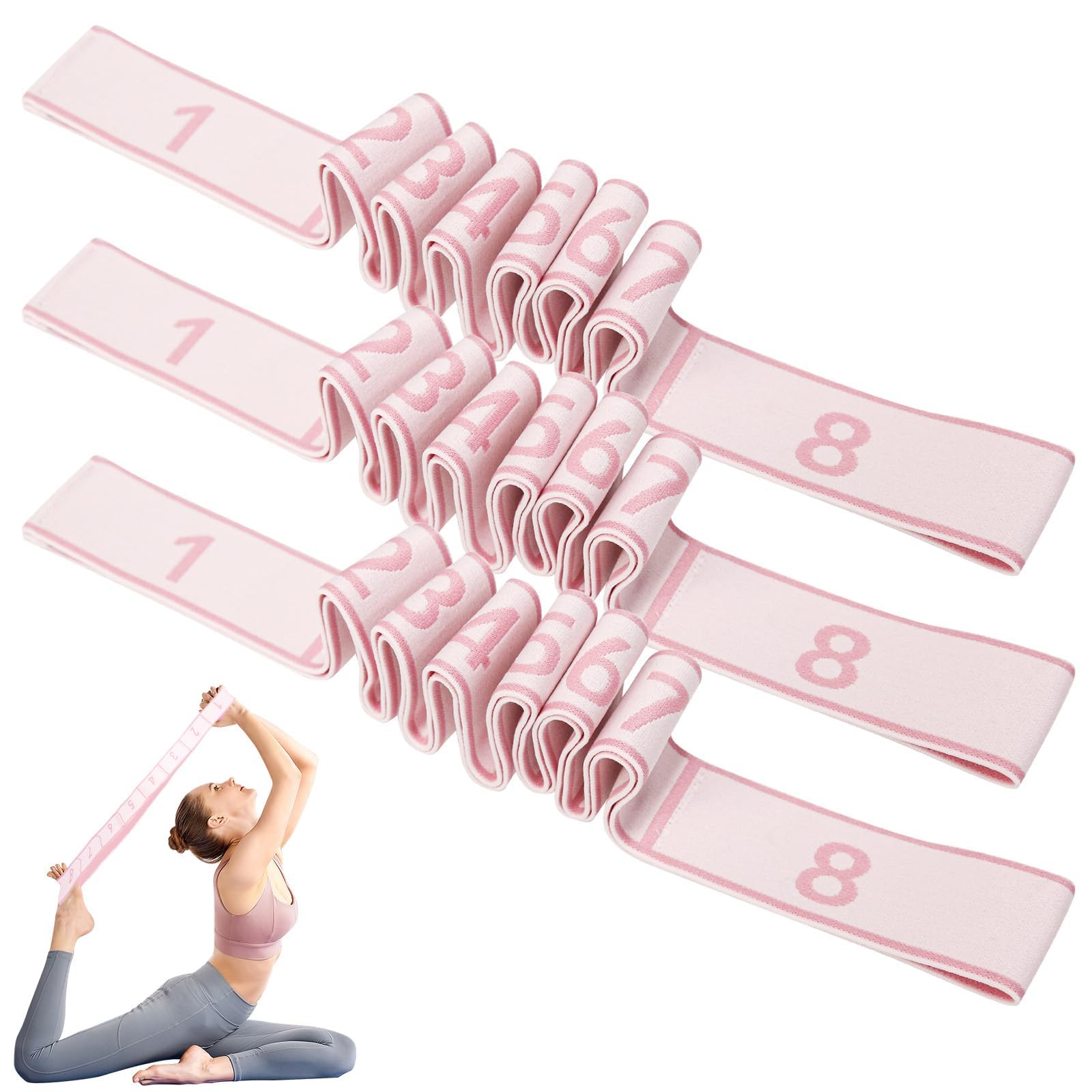3Pcs Fitness Exercise Resistance Bands, Yoga Numbered Resistance Band with Numbers, 8-Section Elastic Training Tool for Stretching & Yoga Pilates Suitable for Professionals & Beginners