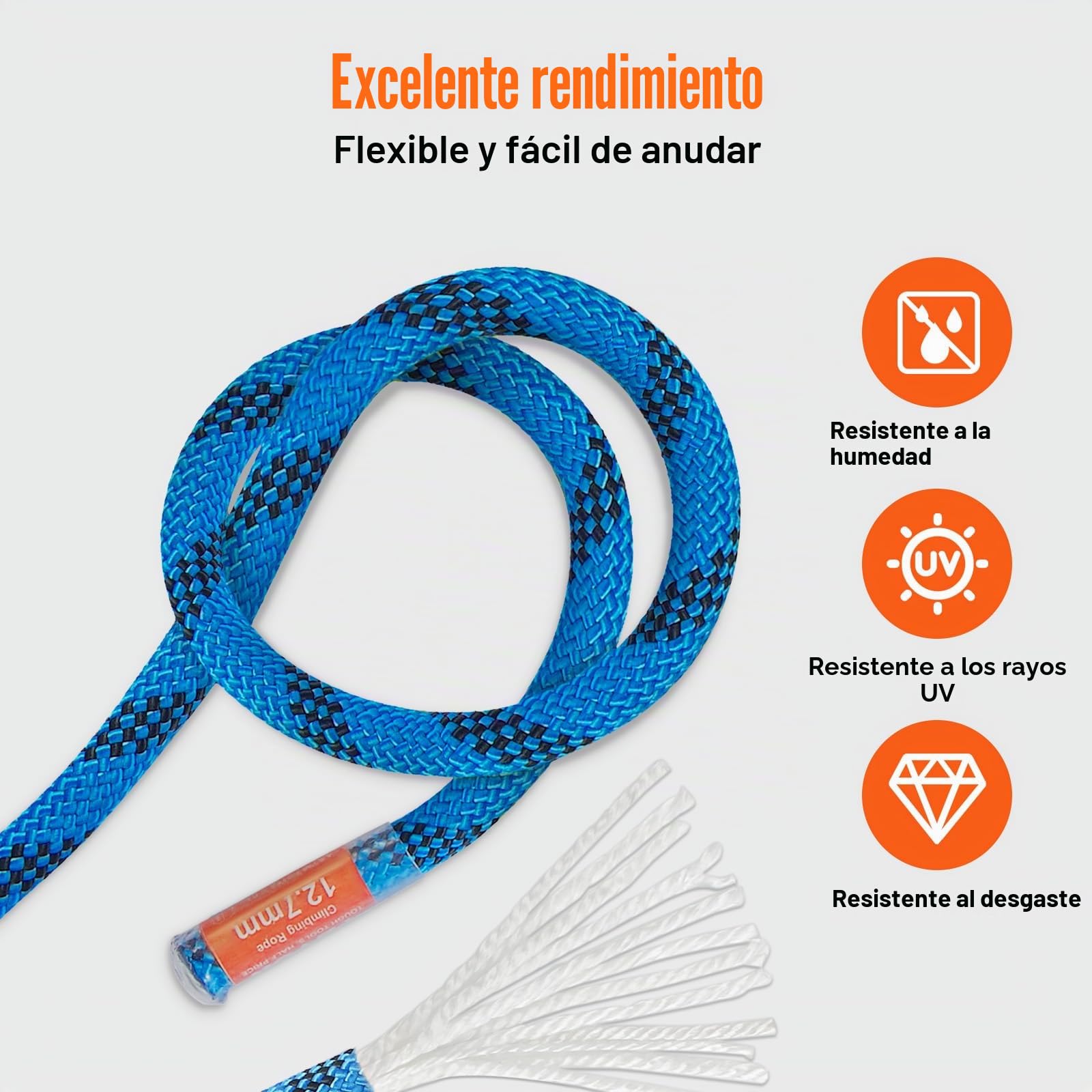 VEVOR Cuerda de Escalada Dinámica 12,7 mm Largo de 60,9 m, Cuerda de Seguridad Exterior Fuerza de Rotura de 30 kN Alta Resistencia a la Tracción para Escape, Rappel, Rescate contra Incendios, Azul
