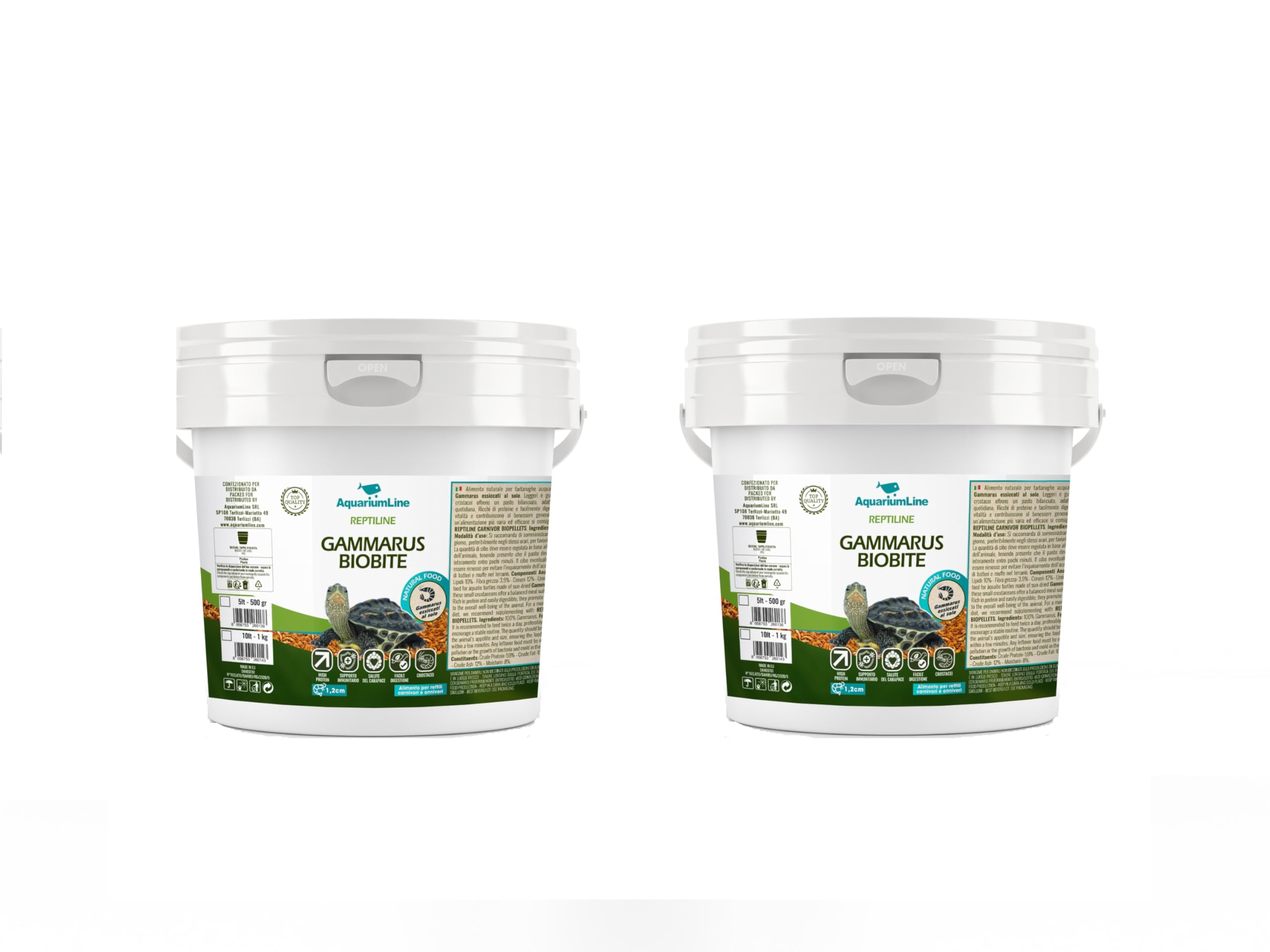 AquariumLine Gammarus BioBite - Alimento natural para tortugas acuáticas, peces y reptiles - 100% gammarus seco - Fuente de proteínas y calcio (5L/500GR) paquete de 2 unidades