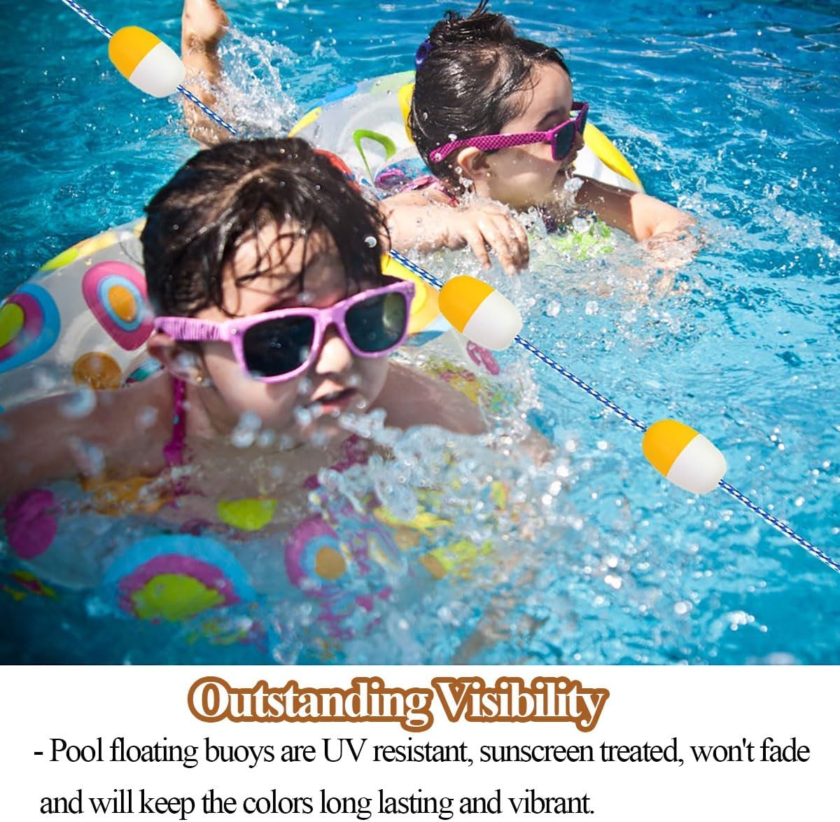 72ft Pool Safety Rope with Floats - Durable Lane Markers for Swimming Pools, Stainless Steel Hooks & Nylon Rope for Shallow/Deep End Division, Ideal for Swim Training