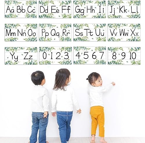 Miniatura 6 de Juego de 12 tiras de tablón de anuncios del alfabeto, línea del alfabeto, abecedario ABC, carteles de borde numérico para preescolar, jardín de