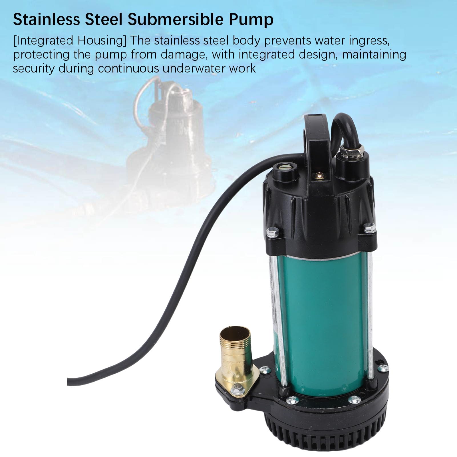 Bomba sumergible de 300W, bomba de agua eléctrica con elevación de caudal potente, acero inoxidable (DC12V)