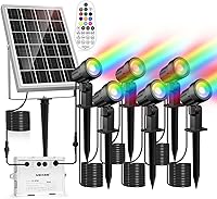 Vista 1 de MEIKEE 6 en 1 luces de paisaje RGB solares con control remoto, focos solares RGB LED que cambian de color, luces de punto RGB impermeables al aire