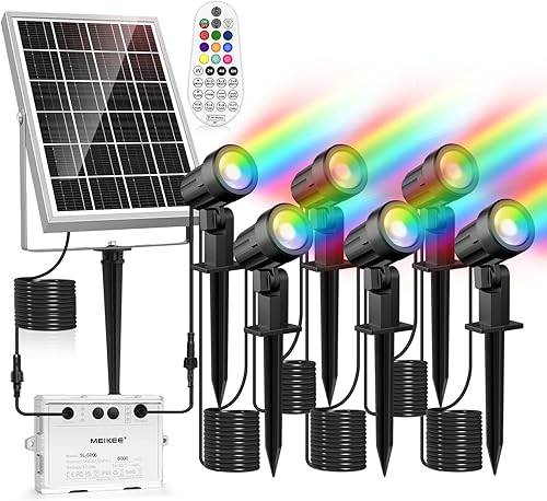 MEIKEE 6 en 1 luces de paisaje RGB solares con control remoto, focos solares RGB LED que cambian de color, luces de punto RGB impermeables al aire
