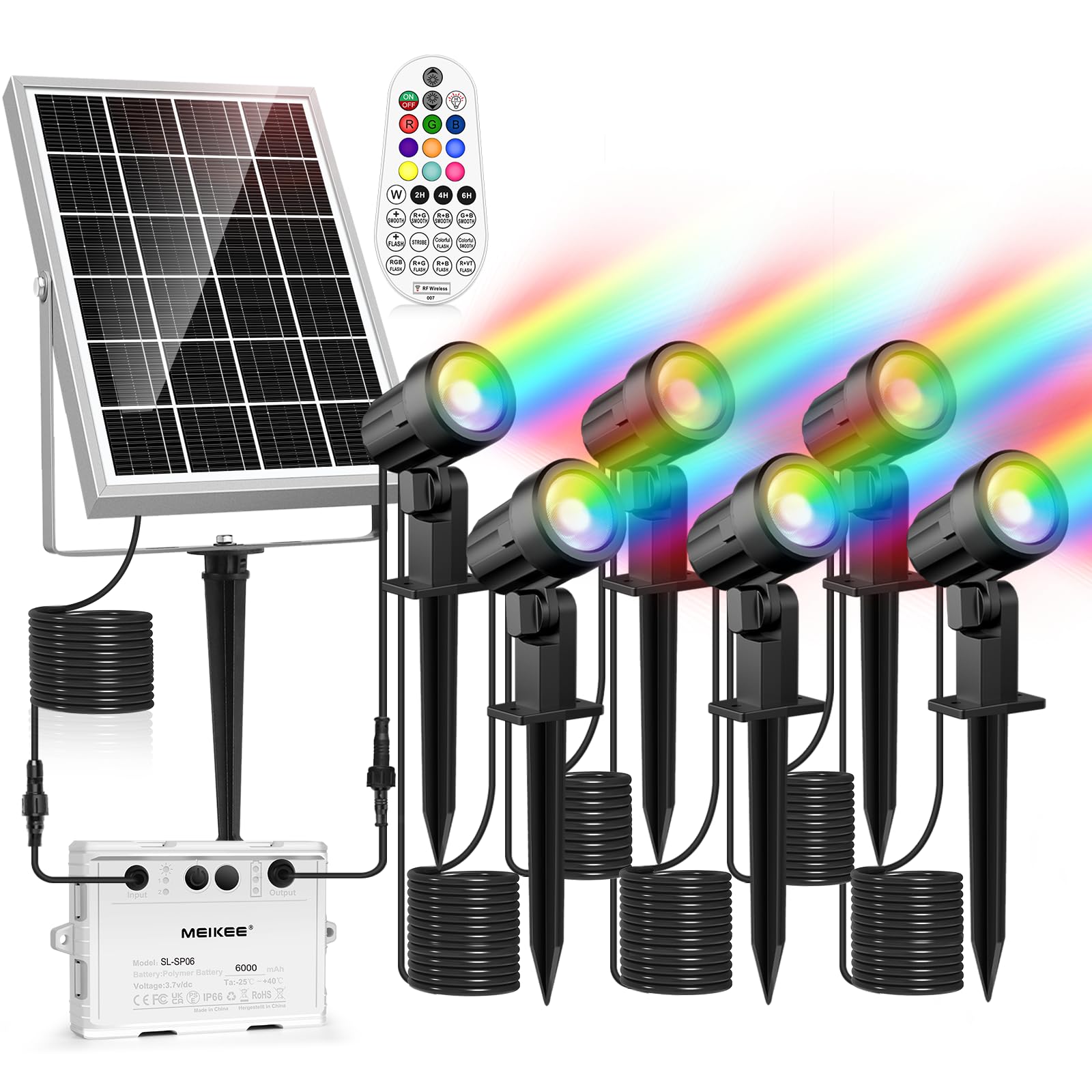 MEIKEE 6 in 1 RGB Solar LED Spotlights with Remote, IP66