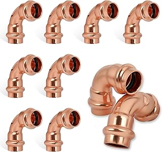 1/2 Inch Copper Press Elbow – 90° PxP Plumbing Fitting, Lead-Free Copper/Brass, 1/2'' ProPress Fittings, Compatible with Copper Pipe, Potable Water, Press Fitting Connector – 10 Pack