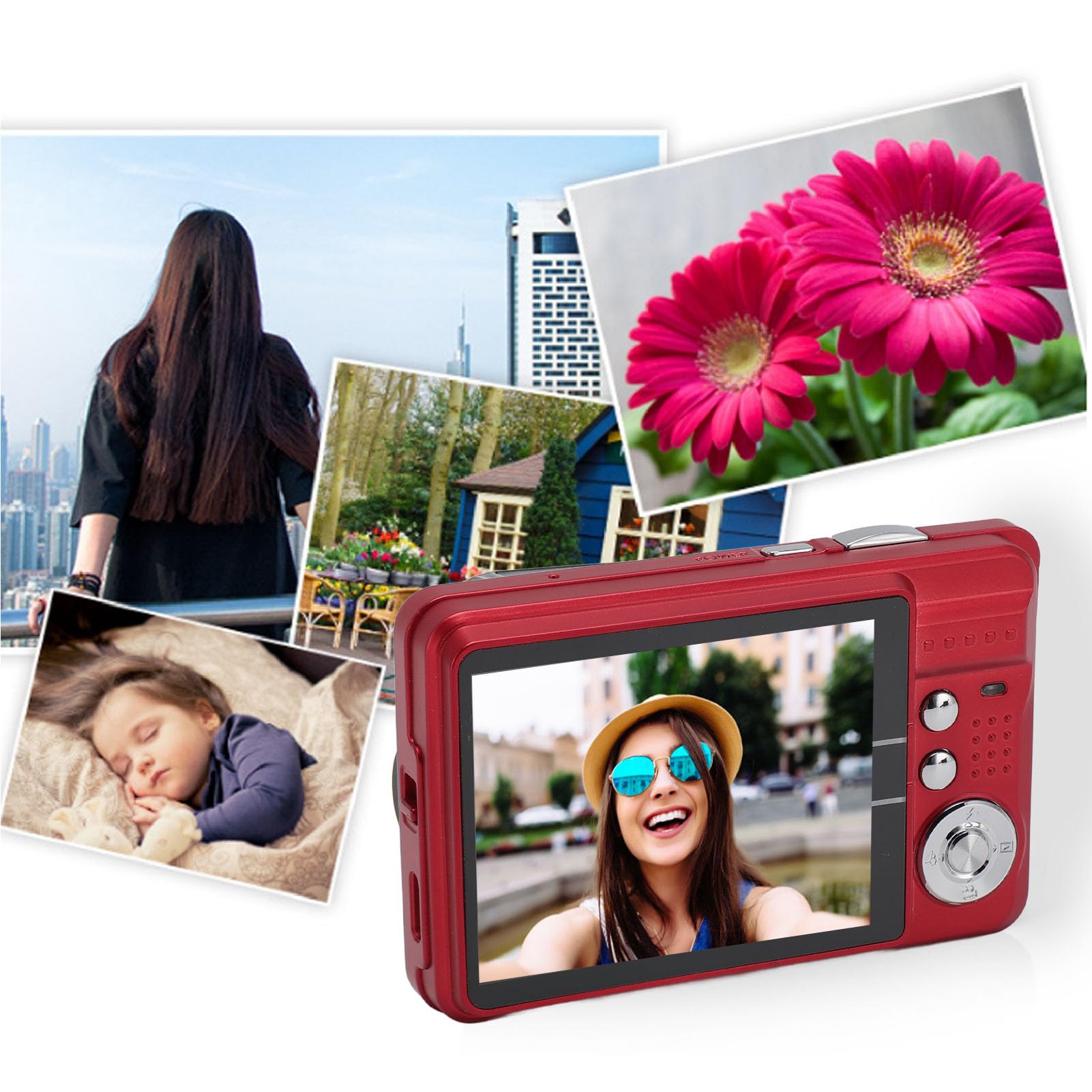 Aparat Cyfrowy 4K 48 MP HD 2,7-calowy Ekran 8-krotny Zoom Autofokus Auto Beauty Anti Shake Podróżny Kieszonkowy Aparat ze światłem Wypełniającym dla Nastolatków (czerwony)