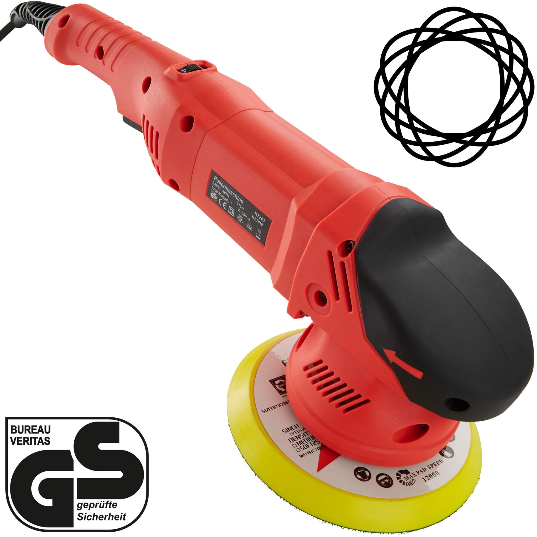 TecTake Pulidora Excéntrica Orbital, Máquina de Pulido, GS-Certificado, 710W, 2200–6300 RPM, Polivalente, Funcionamiento Continuo, Ideal para Pulir Encerar Abrillantar, Incl. Mango Adicional