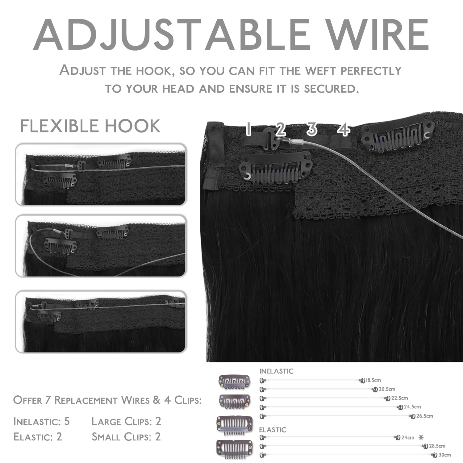 WENNALIFE Wire hair extensions (Increase 50% Lifespan) Real Human Hair 12 inch 70g Jet Black Remy Invisible Transparent Wire Fish Line, Straight Real hair