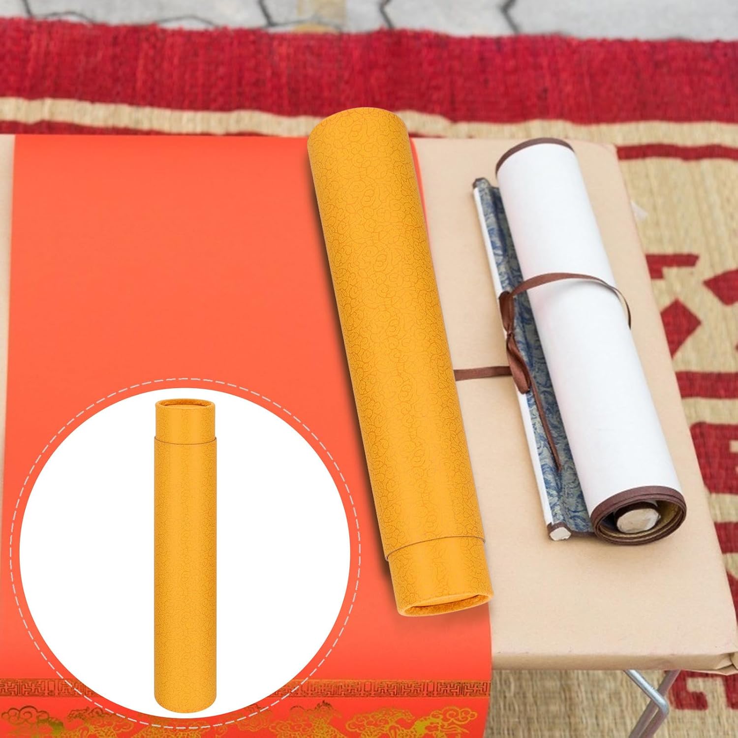 Telescopic Poster Tube with Yellow Drawstring for Art and Blueprint Storage, 35-62Cm Extendable Paper Document Carrier for Artists and Students