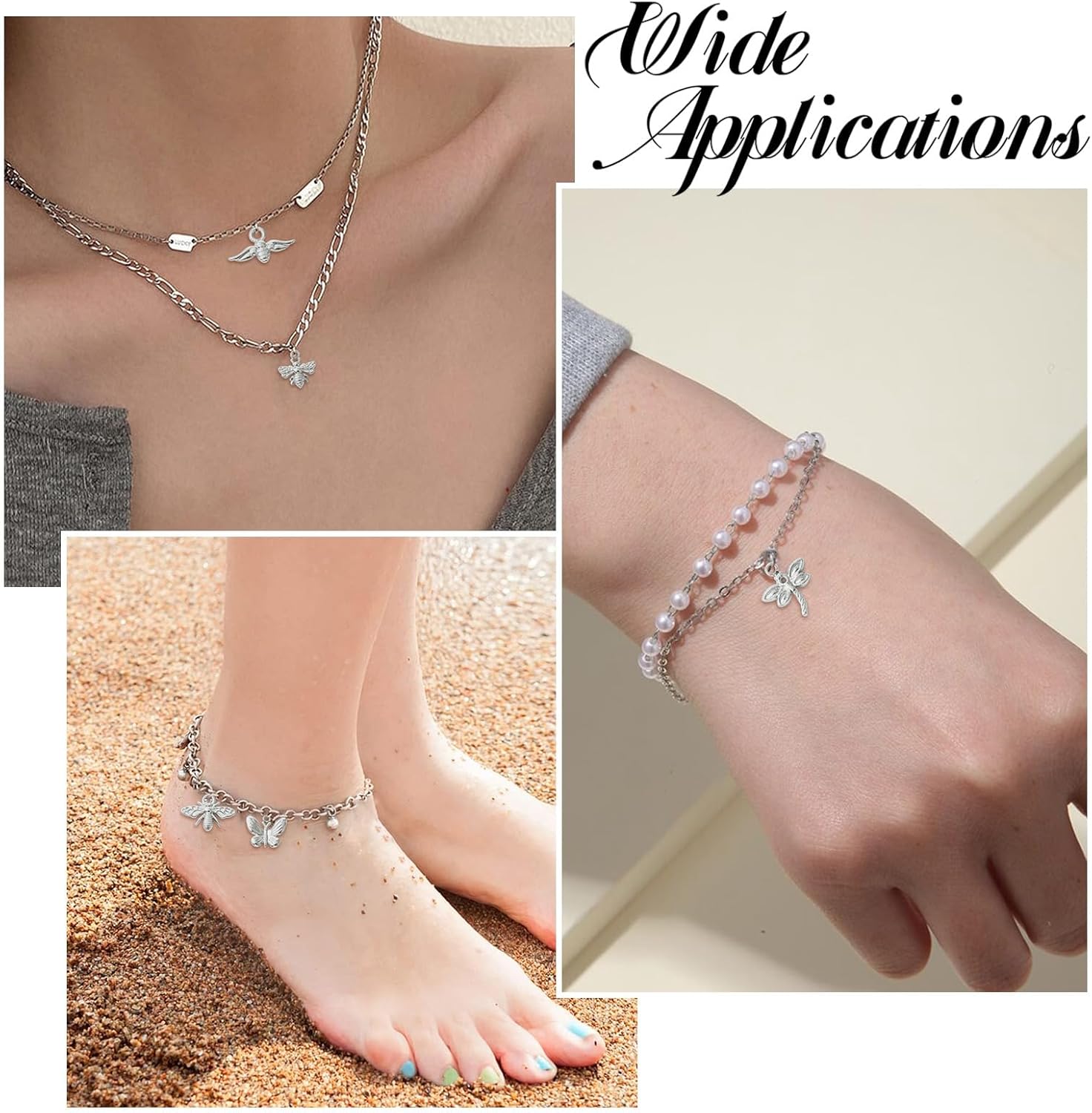 LiQunSweet 12個 6スタイル 304ステンレススチール シルバーカラー 昆虫チャーム 蝶 トンボ 蜂 蛾 チャーム DI