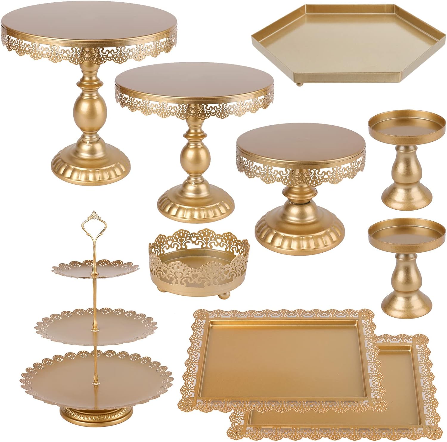 ZOOFOX 10 Pieces Cake Stands, Metal Cupcake Stand with Multiple Combination Styles, Dessert Plate Cake Serving Tray Fruit Candy Display Tower for Wedding, Birthday, Baby Shower, Tea Party (Gold)
