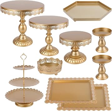 ZOOFOX 10 Pieces Cake Stands, Metal Cupcake Stand with Multiple Combination Styles, Dessert Plate Cake Serving Tray Fruit Candy Display Tower for Wedding, Birthday, Baby Shower, Tea Party Gold