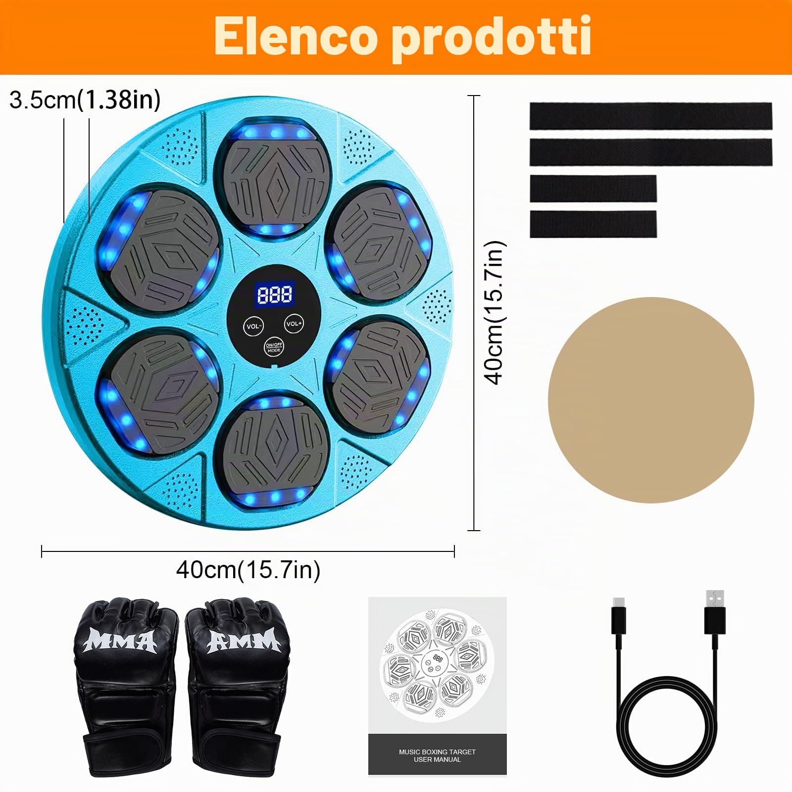 Music Boxing Machine,9 modalità di velocità Macchina da Boxe Musicale,Elettronica per Allenamento Boxe con Guanti da Boxe,LED Music Boxe Machine Adulti,Machine Montata a Parete,Supporta Bluetooth